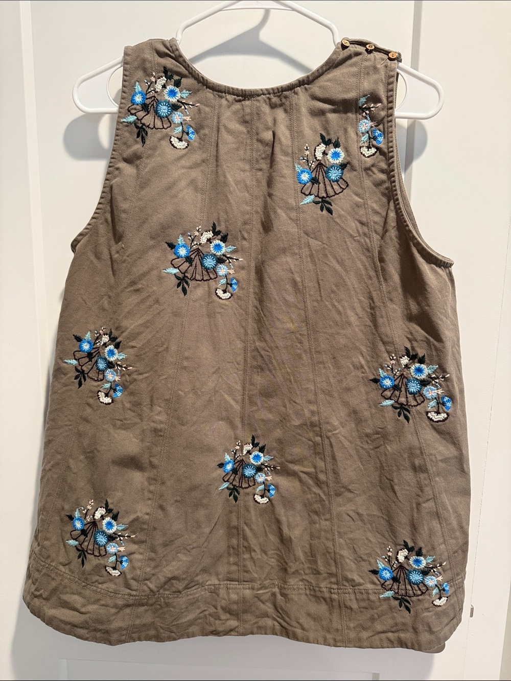 Free People Strada Embroidered Floral Sleeveless Top - Taupe with Blue Accents - Picture 2 of 8